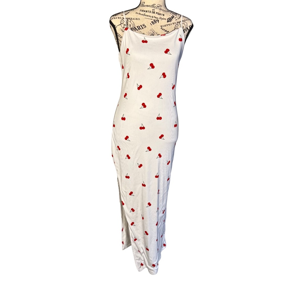 J For Justify White Cherry Sleeveless‎ Maxi Dress Size Large Novelty Coquette